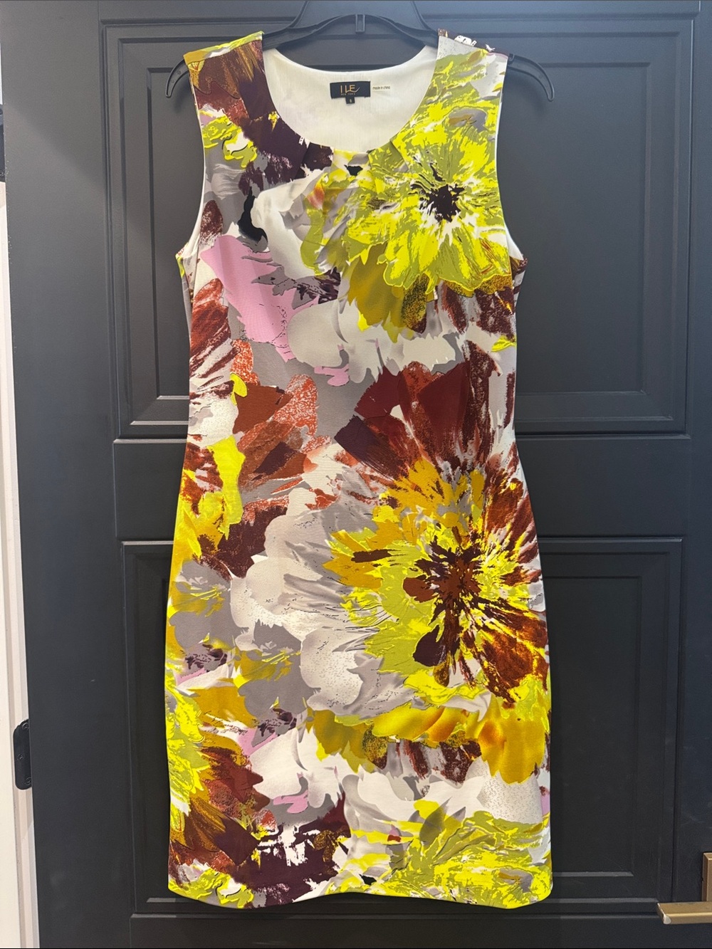 LUE Bold Floral Sleeveless Mini Dress in Yellow Pink Brown